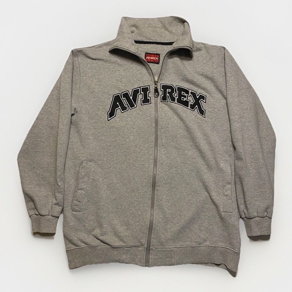 AVIREX Logo Print Full-Zip Sweatshirt, Gray XL?
